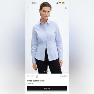NWT Mango Indigo Blue Fitted Cotton Shirt